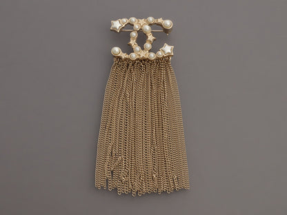 Chanel Pearl CC Chain Fringe Brooch