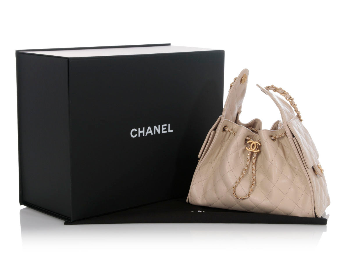 Chanel Small Beige Quilted Calfskin 25 Bag