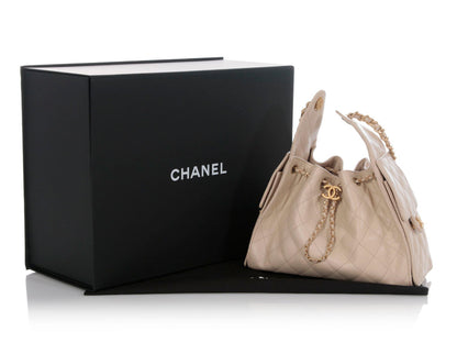 Chanel Small Beige Quilted Calfskin 25 Bag