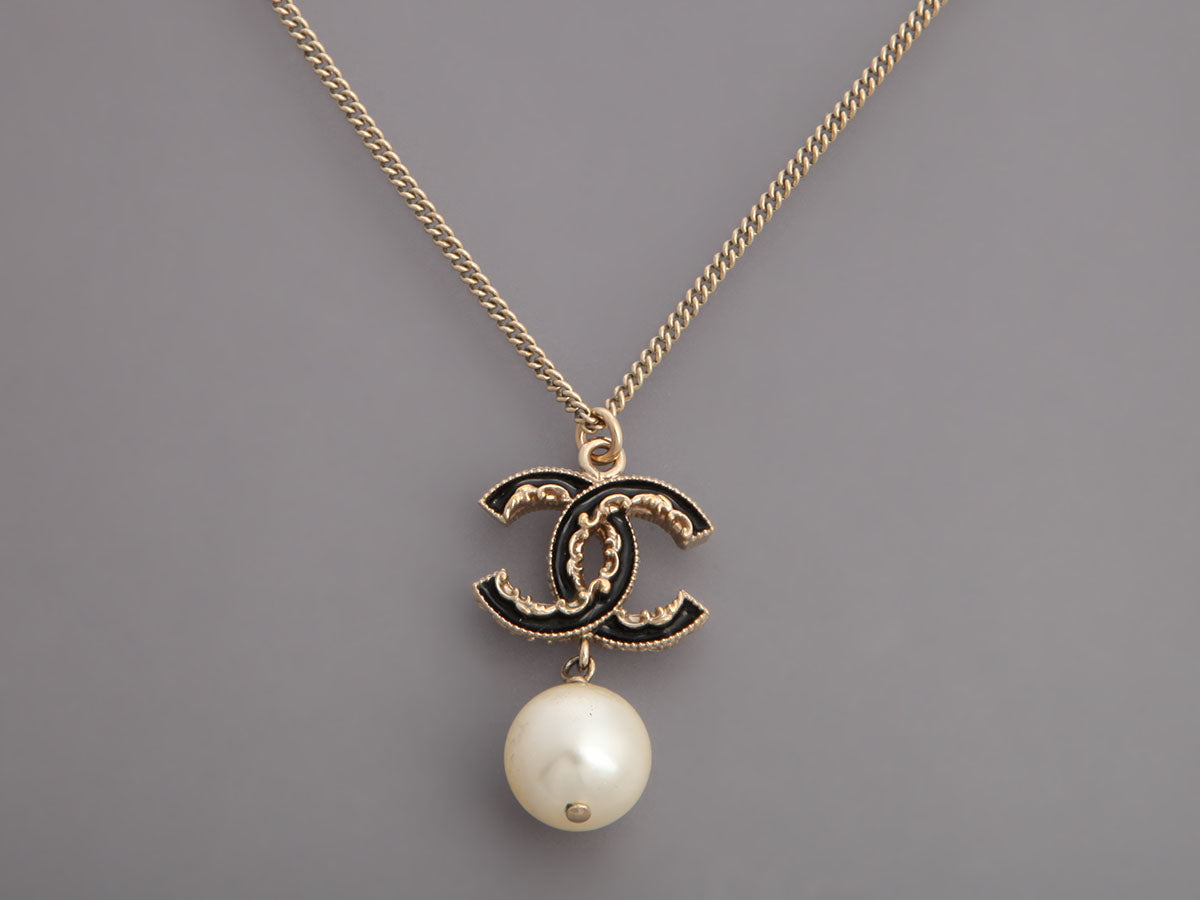 Chanel Pearl CC Logo Drop Necklace
