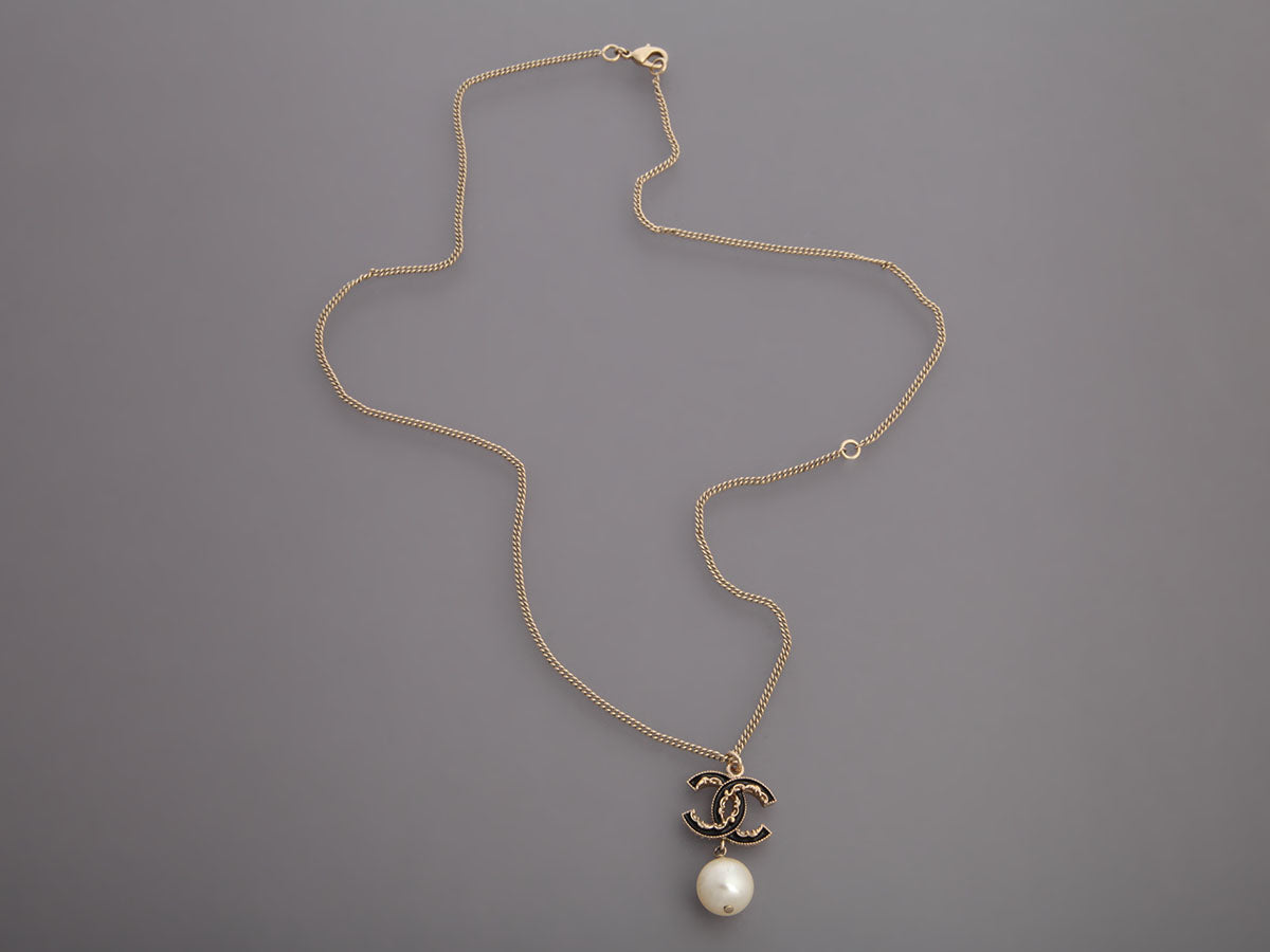 Chanel Pearl CC Logo Drop Necklace
