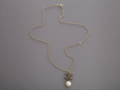 Chanel Pearl CC Logo Drop Necklace