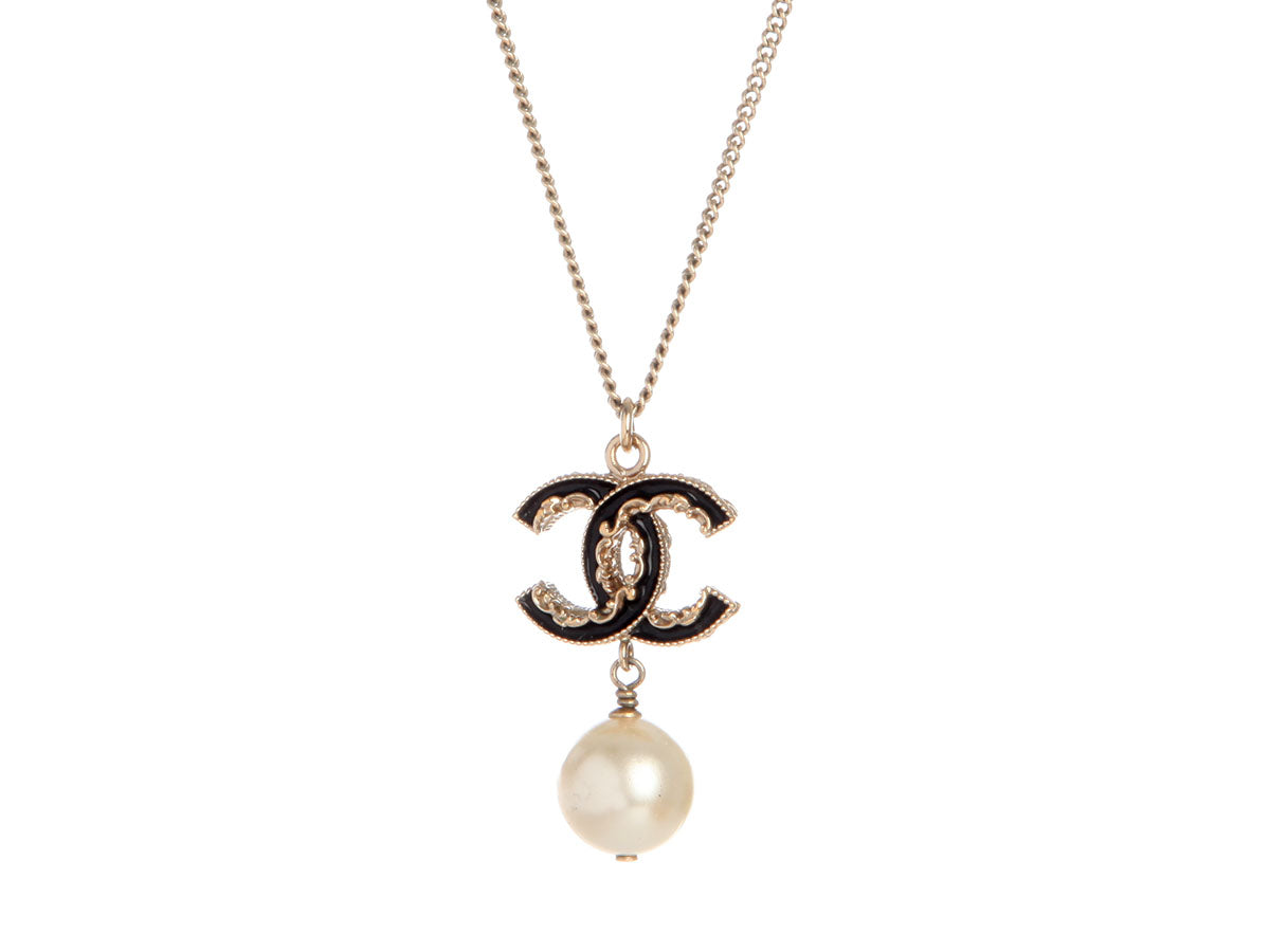 Chanel Pearl CC Logo Drop Necklace