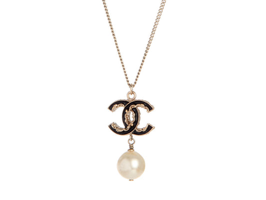 Chanel Pearl CC Logo Drop Necklace