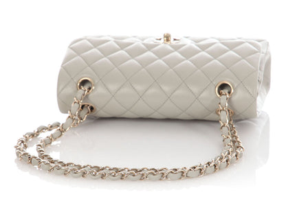 Chanel Small Light Gray Quilted Lambskin Double Flap Classic