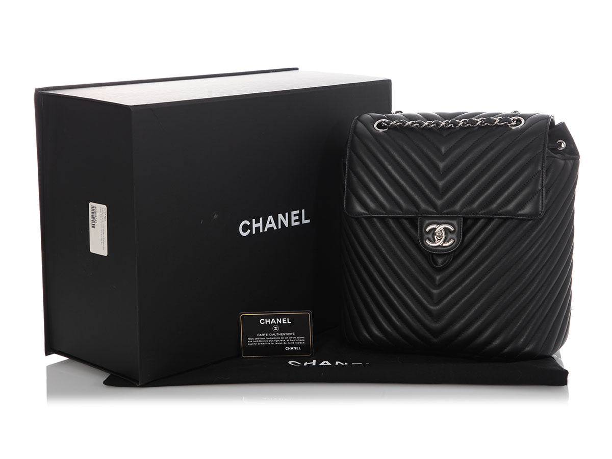 Chanel Large Black Chevron-Quilted Calfskin Urban Spirit Backpack