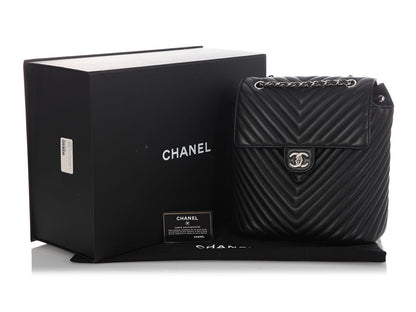 Chanel Large Black Chevron-Quilted Calfskin Urban Spirit Backpack