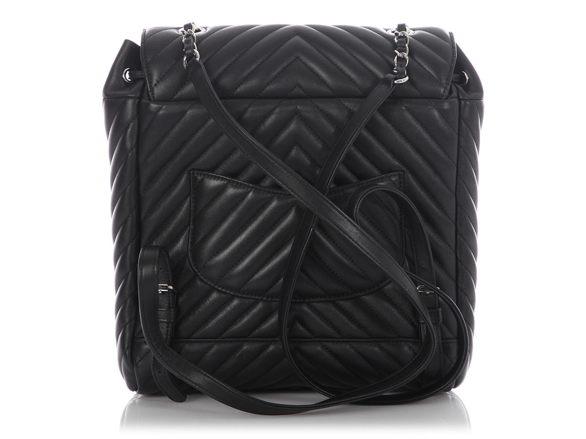 Chanel Large Black Chevron-Quilted Calfskin Urban Spirit Backpack