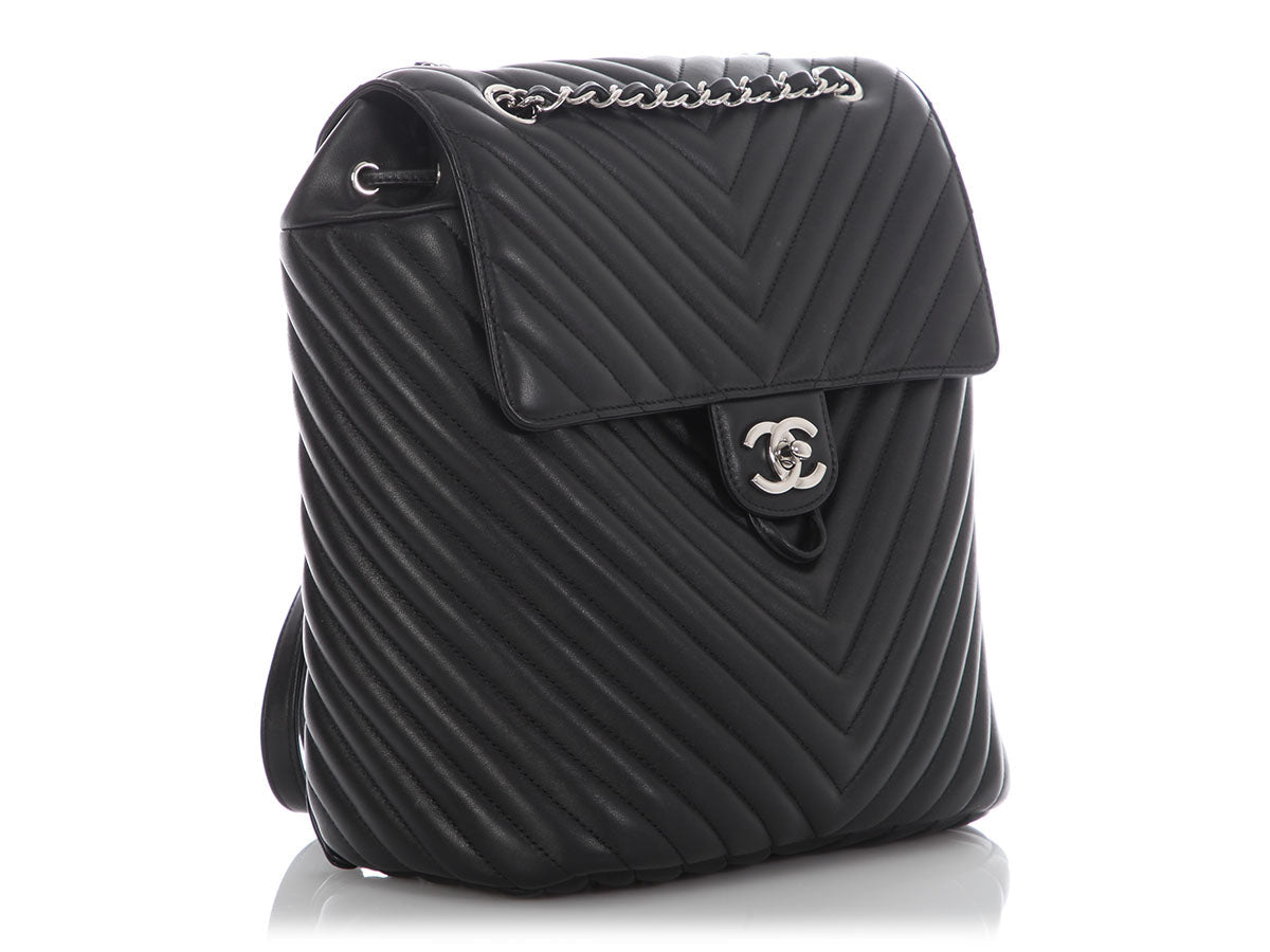 Chanel Large Black Chevron-Quilted Calfskin Urban Spirit Backpack