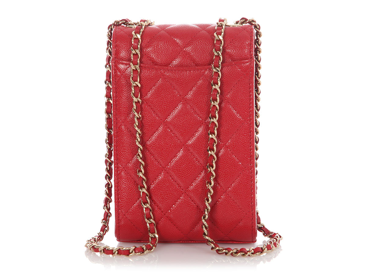 Chanel Red Quilted Caviar Classic Crossbody Phone Holder