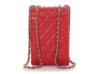 Chanel Red Quilted Caviar Classic Crossbody Phone Holder