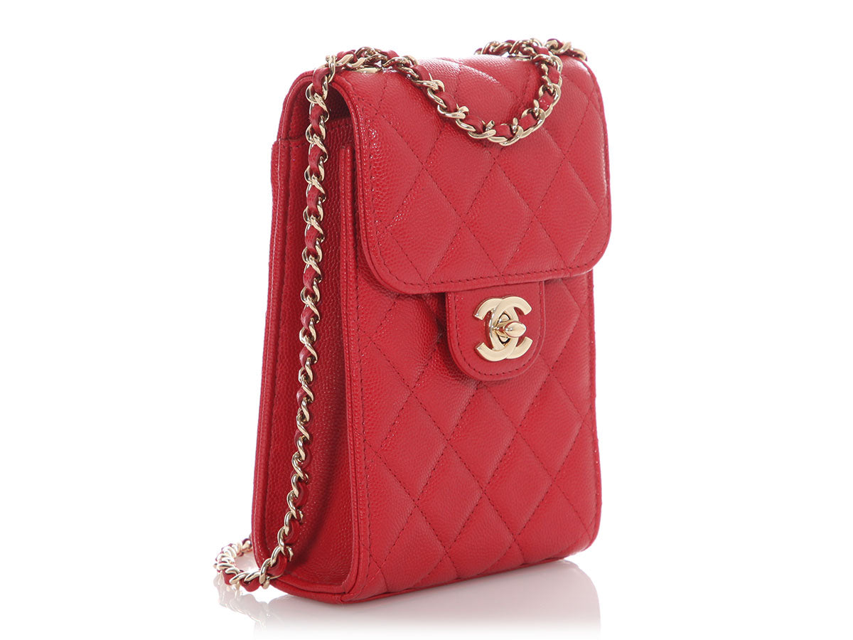 Chanel Red Quilted Caviar Classic Crossbody Phone Holder