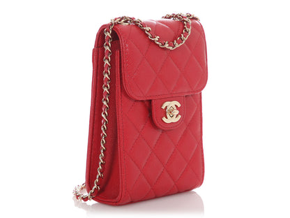 Chanel Red Quilted Caviar Classic Crossbody Phone Holder