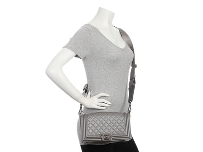 Chanel Old Medium Pewter Quilted Lambskin Boy Bag