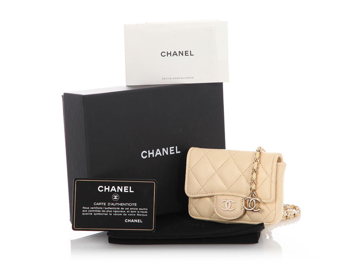 Chanel Mini Light Yellow Quilted Lambskin Belt Bag/Card Holder