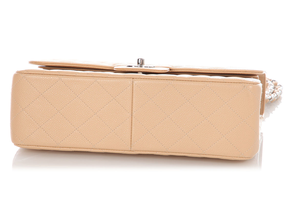 Chanel Jumbo Light Beige Quilted Caviar Classic Double Flap