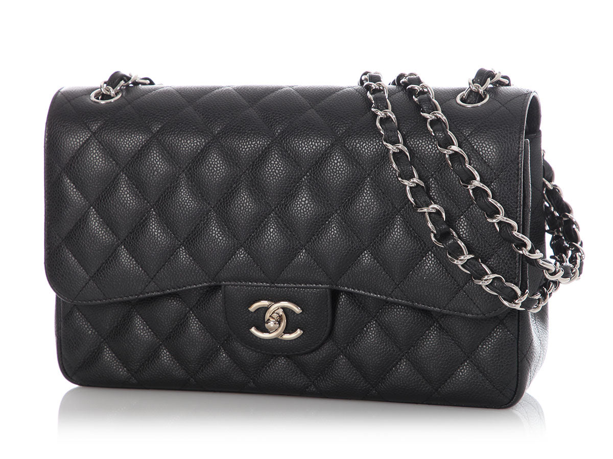 Chanel Jumbo Black Quilted Caviar Classic Double Flap