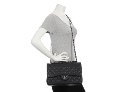 Chanel Jumbo Black Quilted Caviar Classic Double Flap