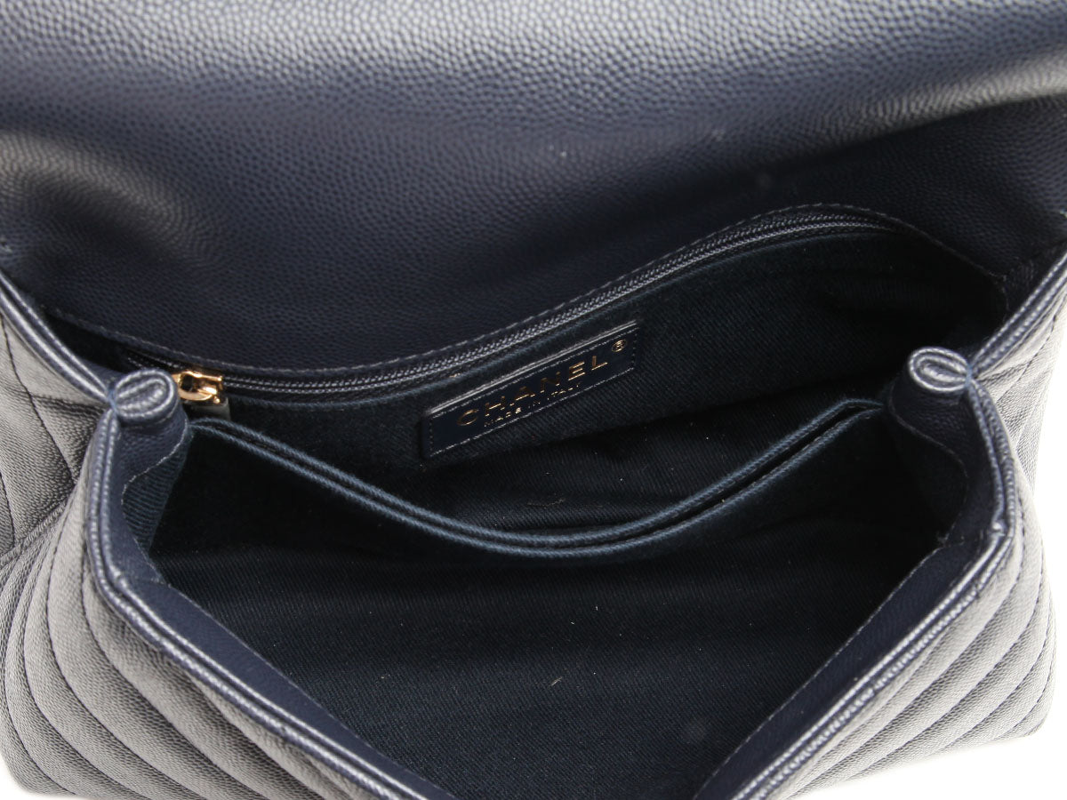 Chanel Mini Navy Chevron-Quilted Caviar and Lizard Coco Handle