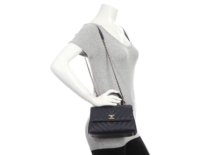 Chanel Mini Navy Chevron-Quilted Caviar and Lizard Coco Handle