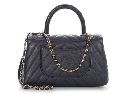 Chanel Mini Navy Chevron-Quilted Caviar and Lizard Coco Handle