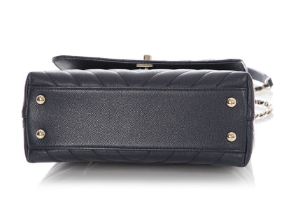 Chanel Mini Navy Chevron-Quilted Caviar and Lizard Coco Handle