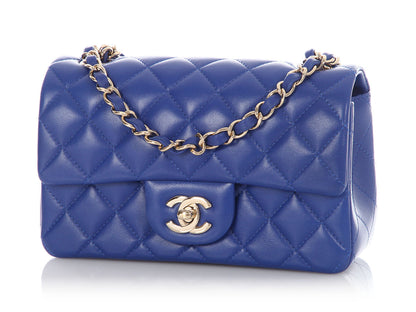 Chanel Mini Blue Quilted Lambskin Rectangular Classic