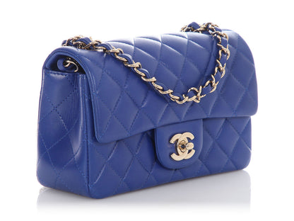 Chanel Mini Blue Quilted Lambskin Rectangular Classic