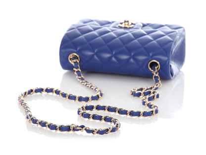 Chanel Mini Blue Quilted Lambskin Rectangular Classic