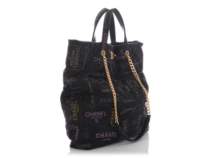 Chanel Black Quilted Denim Mood Tote