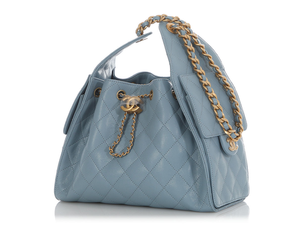 Chanel Small Blue Quilted Caviar 25 Bag