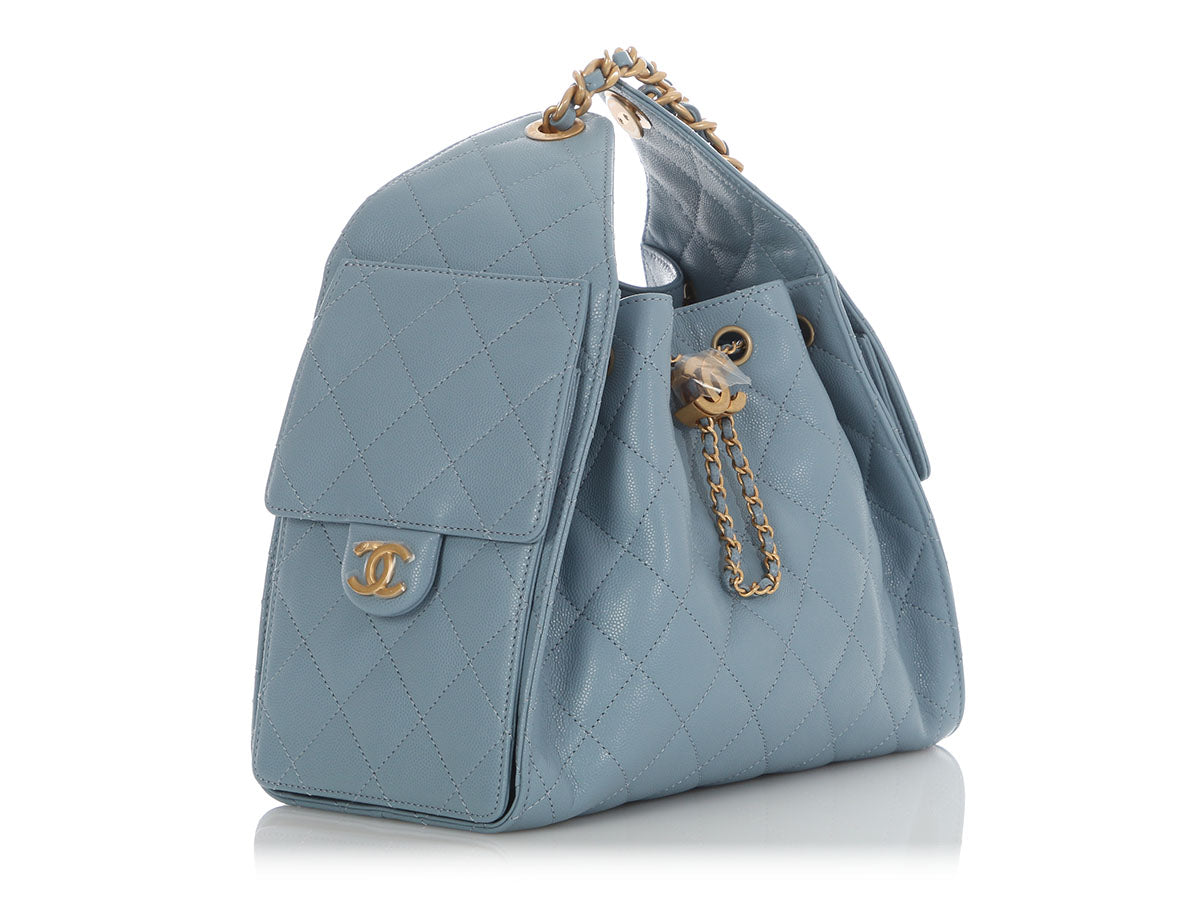 Chanel Small Blue Quilted Caviar 25 Bag