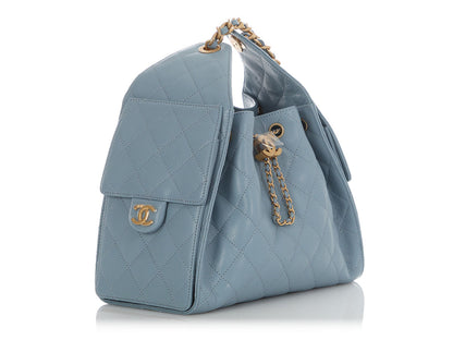 Chanel Small Blue Quilted Caviar 25 Bag