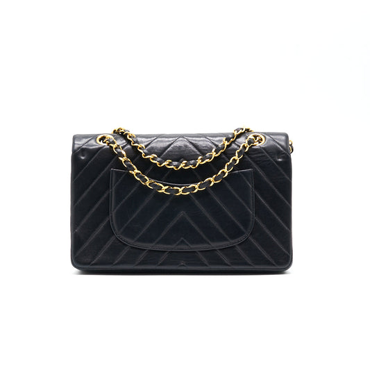 Chanel Vintage Classic Medium Double Flap Bag Black with 24K