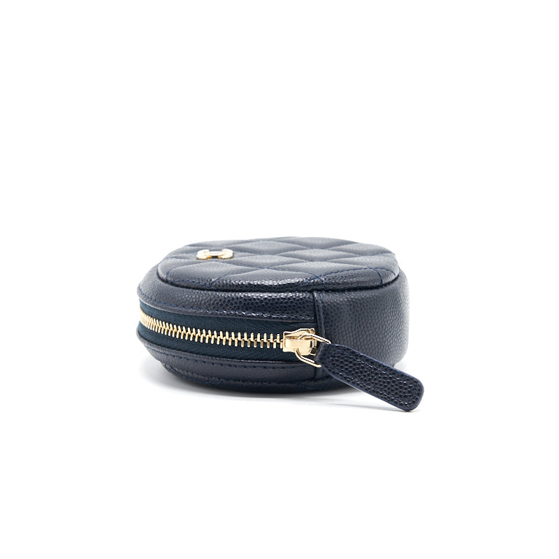 Chanel Caviar Round Coin Purse Dark Navy with L