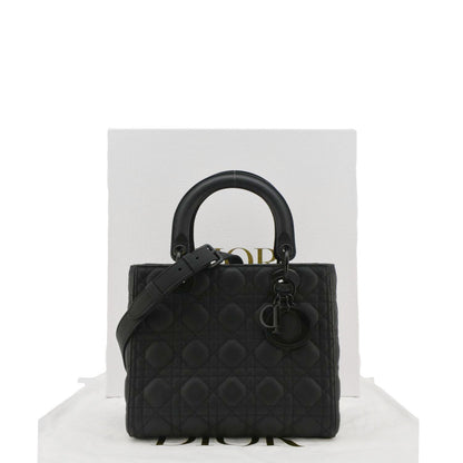 CHRISTIAN DIOR Lady Dior Ultra Matte Cannage Calfskin Leather Shoulder Bag Black