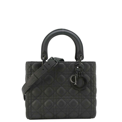 CHRISTIAN DIOR Lady Dior Ultra Matte Cannage Calfskin Leather Shoulder Bag Black