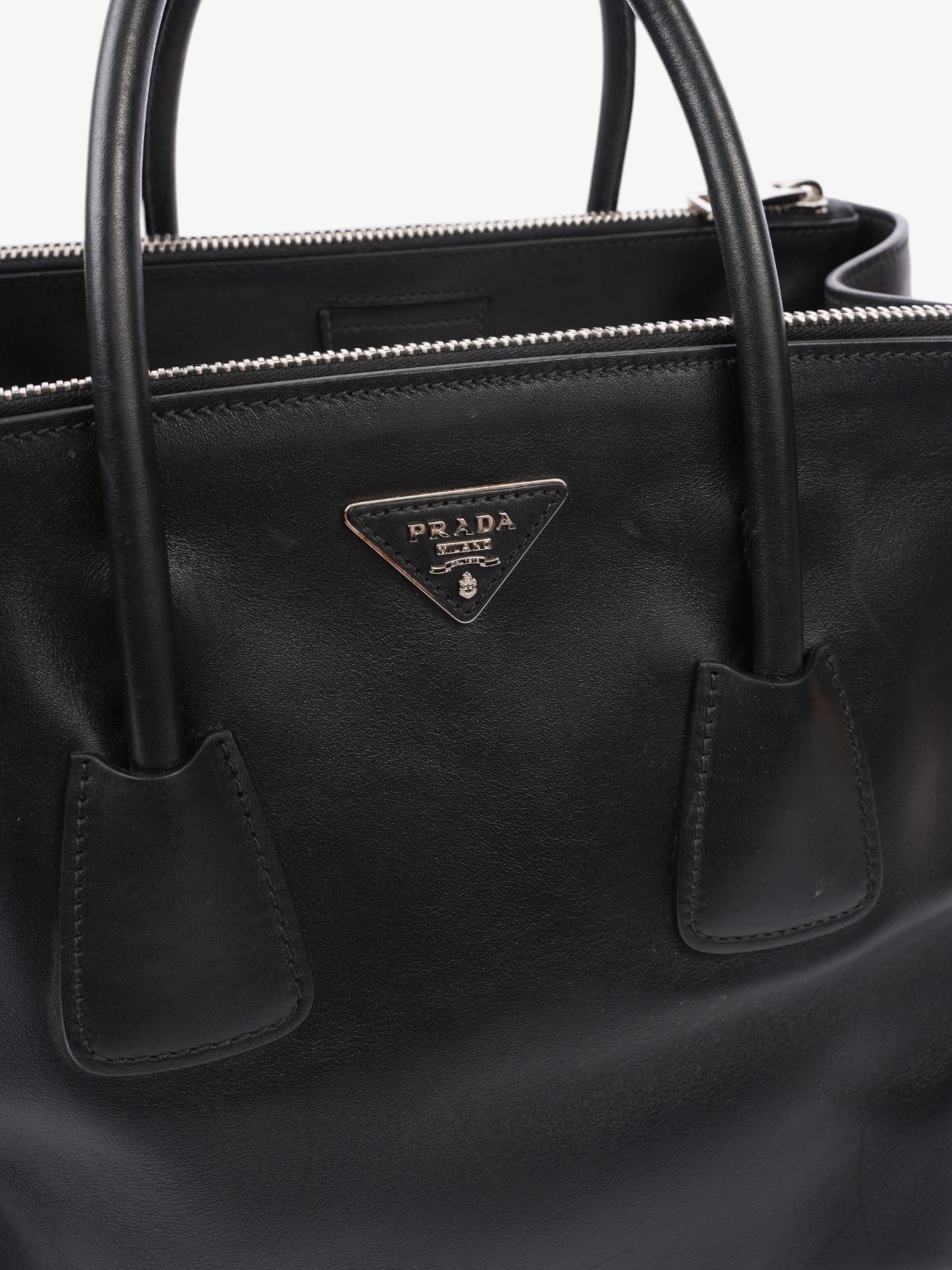 Prada Twin Pocket Tote Black Leather Medium