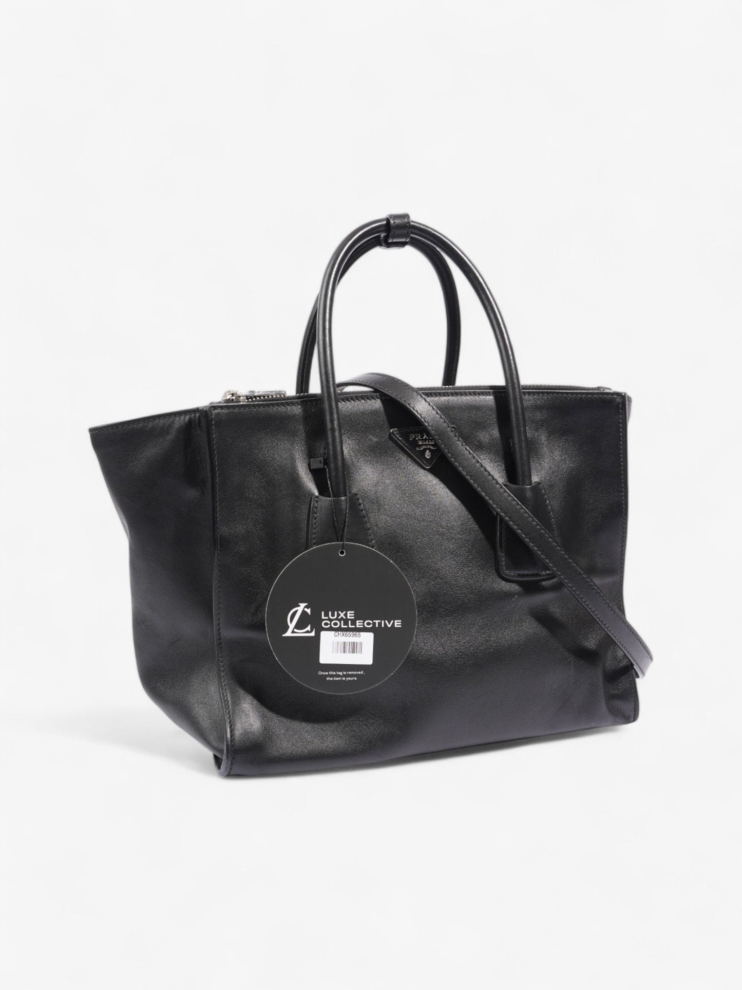 Prada Twin Pocket Tote Black Leather Medium