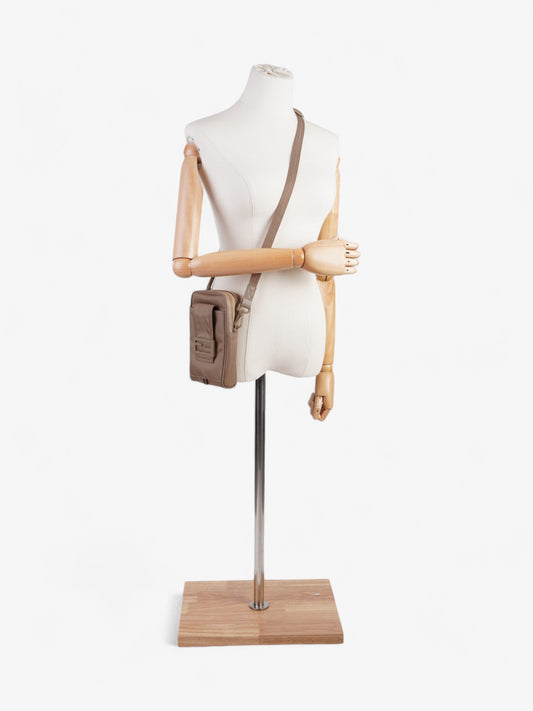 Fendi Logo Plaque Messenger Bag Beige Nylon