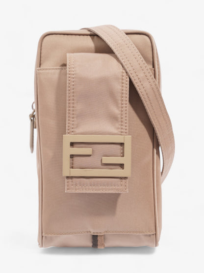 Fendi Logo Plaque Messenger Bag Beige Nylon