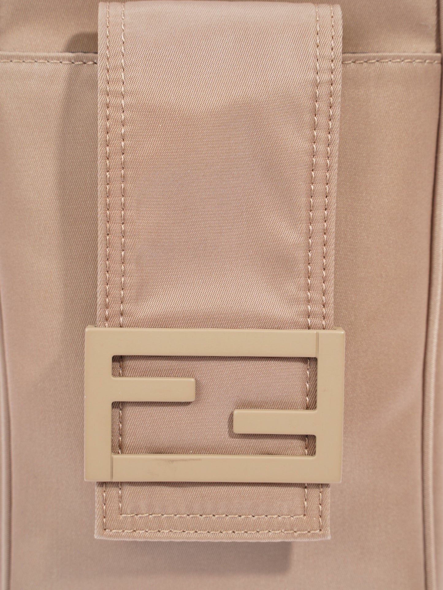 Fendi Logo Plaque Messenger Bag Beige Nylon