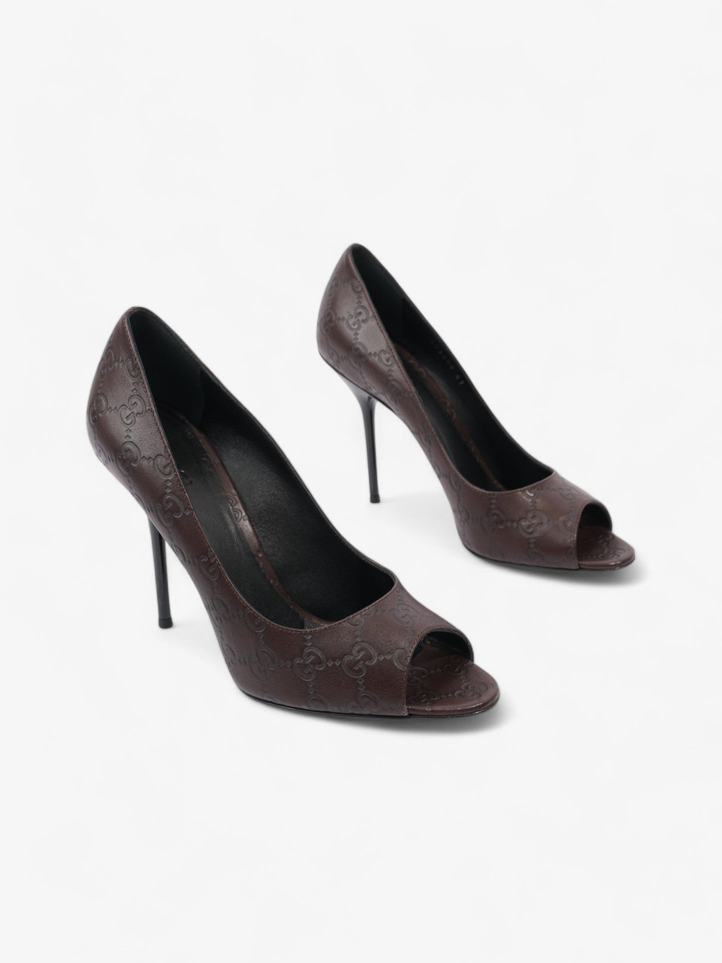 Gucci Guccissima Heels 115mm Chocolate Brown Leather EU 41 UK 8