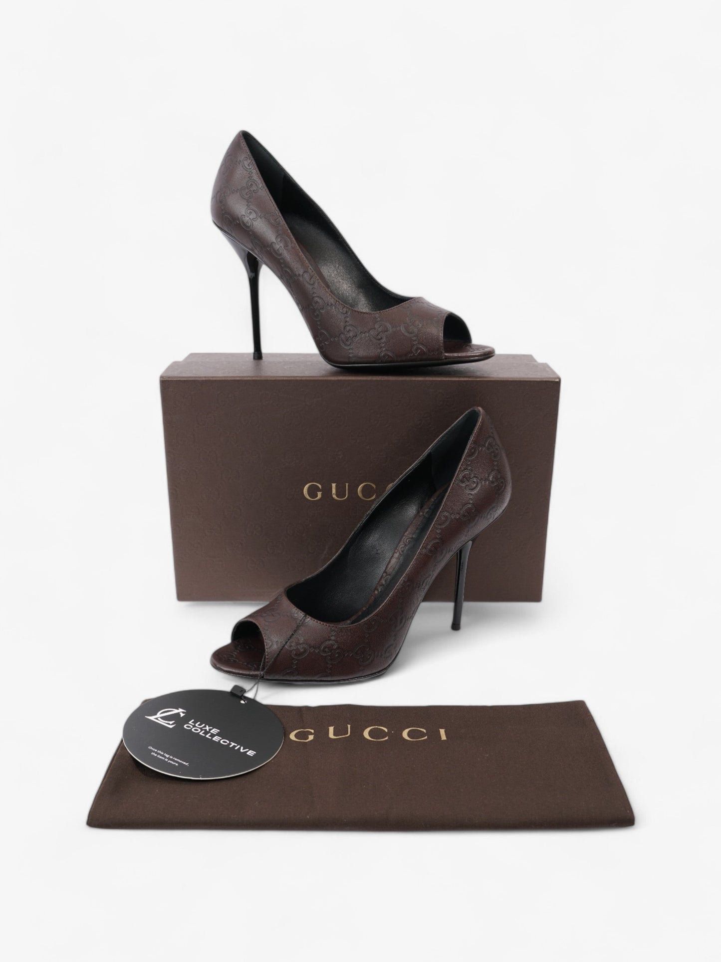 Gucci Guccissima Heels 115mm Chocolate Brown Leather EU 41 UK 8