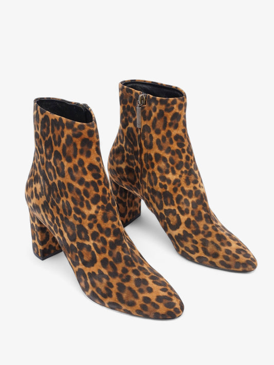 Saint Laurent Lou Ankle Boots 75 Leopard Print Suede EU 39 UK 6