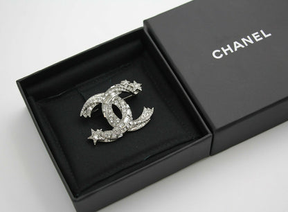 Chanel C21S Rhinestone Metal Silver Star Twist Brooch