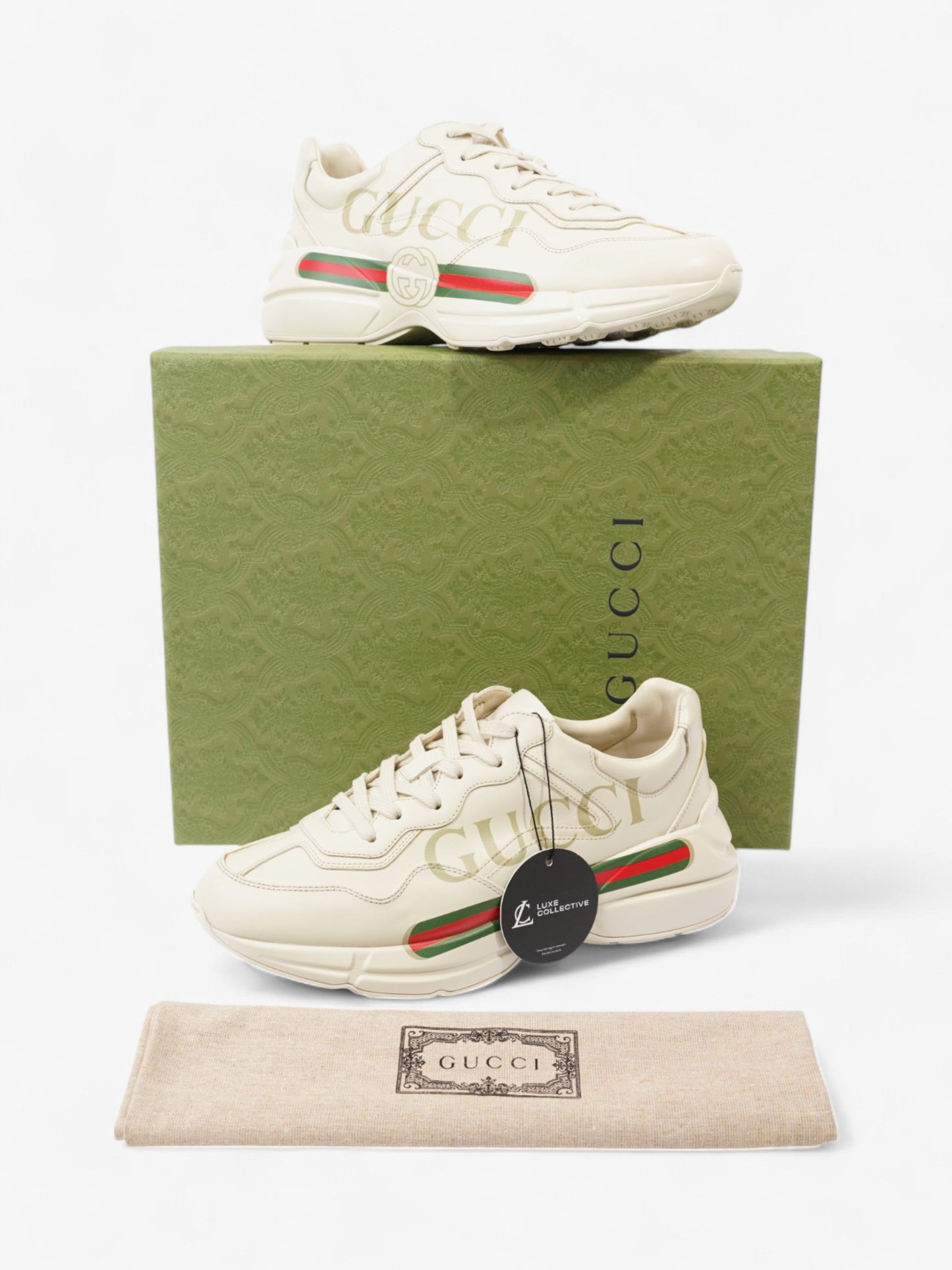 Gucci Rhyton Sneakers Beige  / Red / Green Leather EU 42.5 UK 8.5