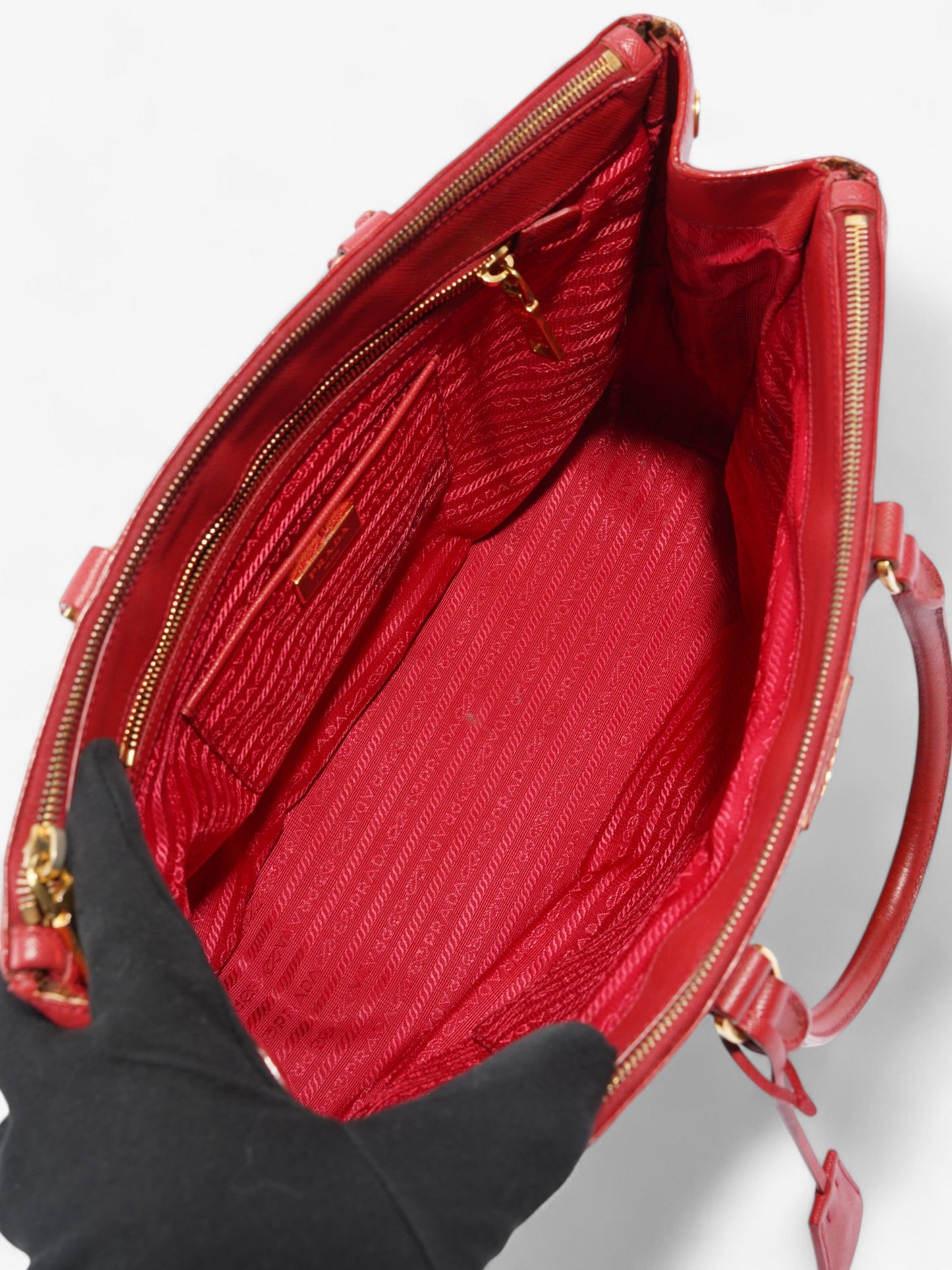 Prada Galleria Double Zip Tote Red Saffiano Leather Large