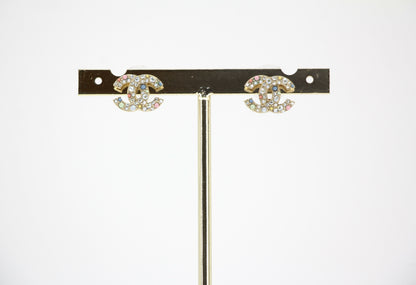 Chanel C21C Rhinestone Metal Multi-color Pebble Stud Earrings