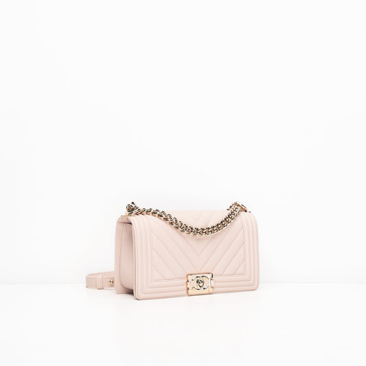 Chanel Le Boy Medium Pink Grained Calfskin GHW